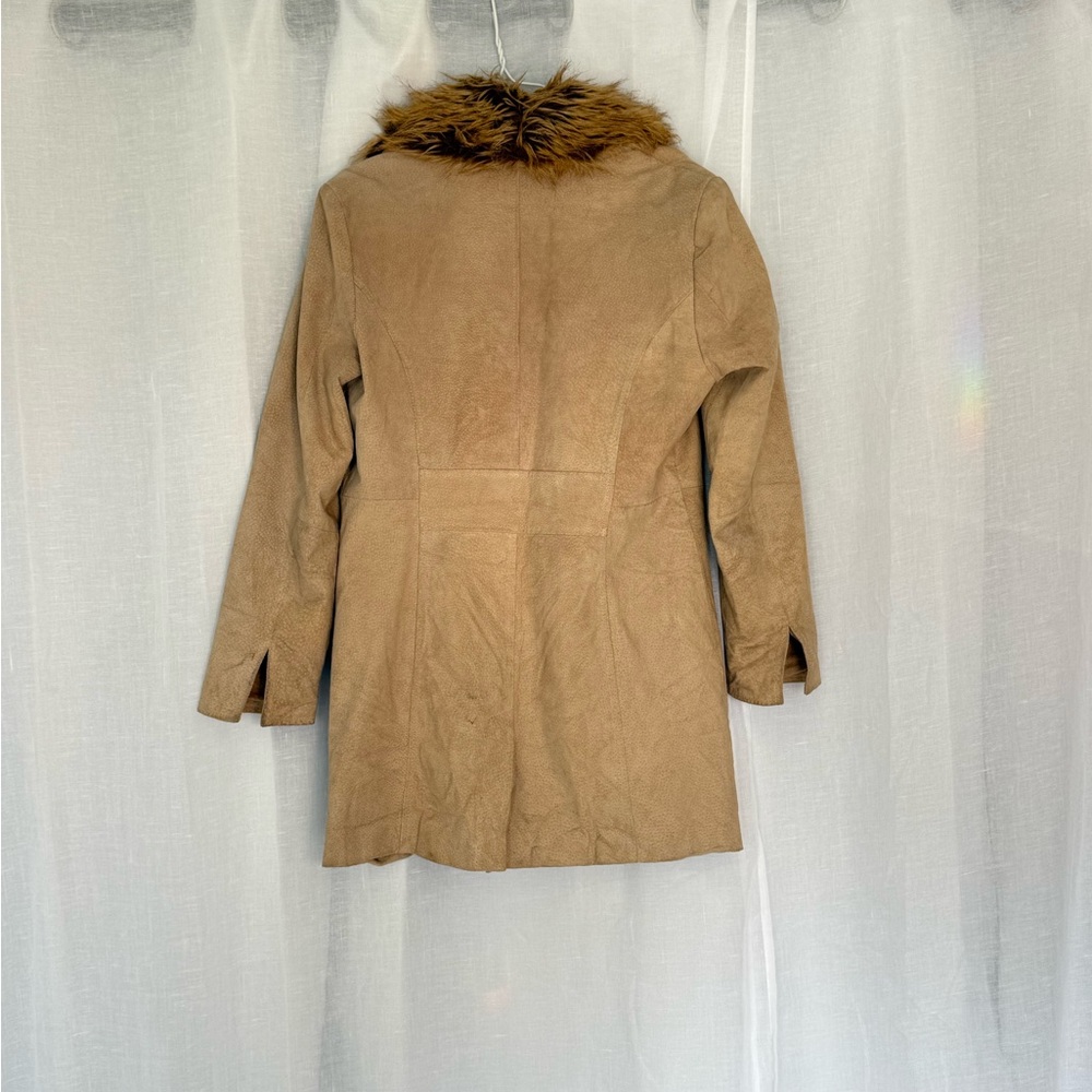 ✦ Vintage Y2K Genuine Leather Penny Lane Coat w/ Faux Fur Collar ✦ - Picture 6 of 6